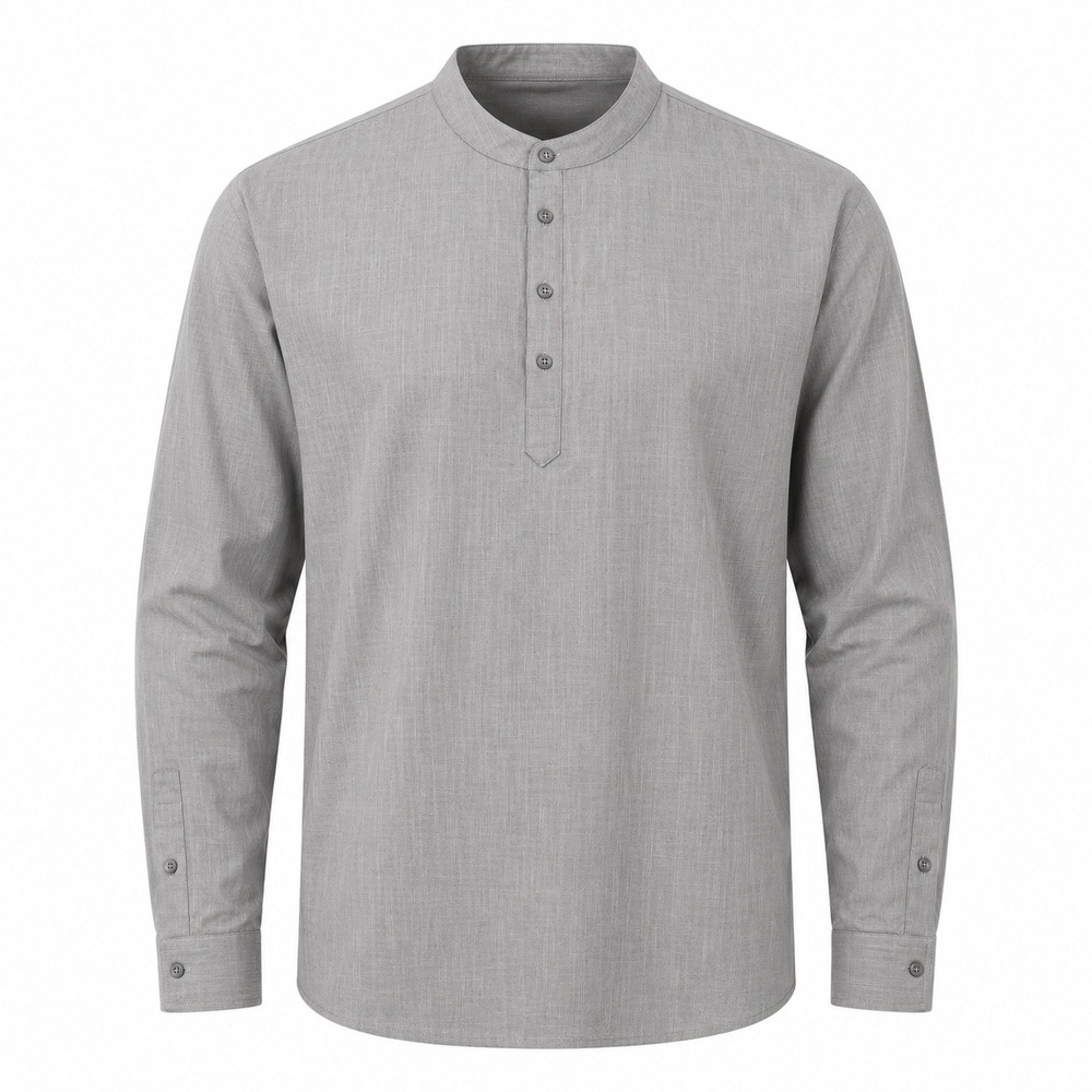 COOFANDY Henley Shirt Mens XXL Grey Cotton Hemp Band Collar Slub Long Sleeve